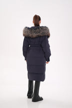 Rei Genuine Fur Trim Hooded Down Coat in Navy - SJB-DIAMOND ELITES