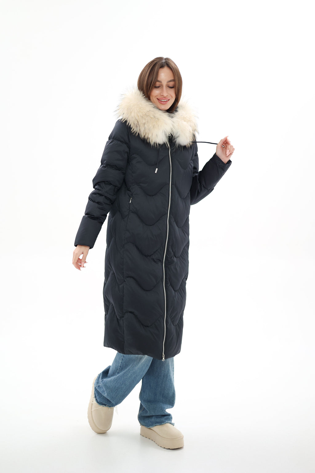 Genuine Fur Trim Down Fill Coat