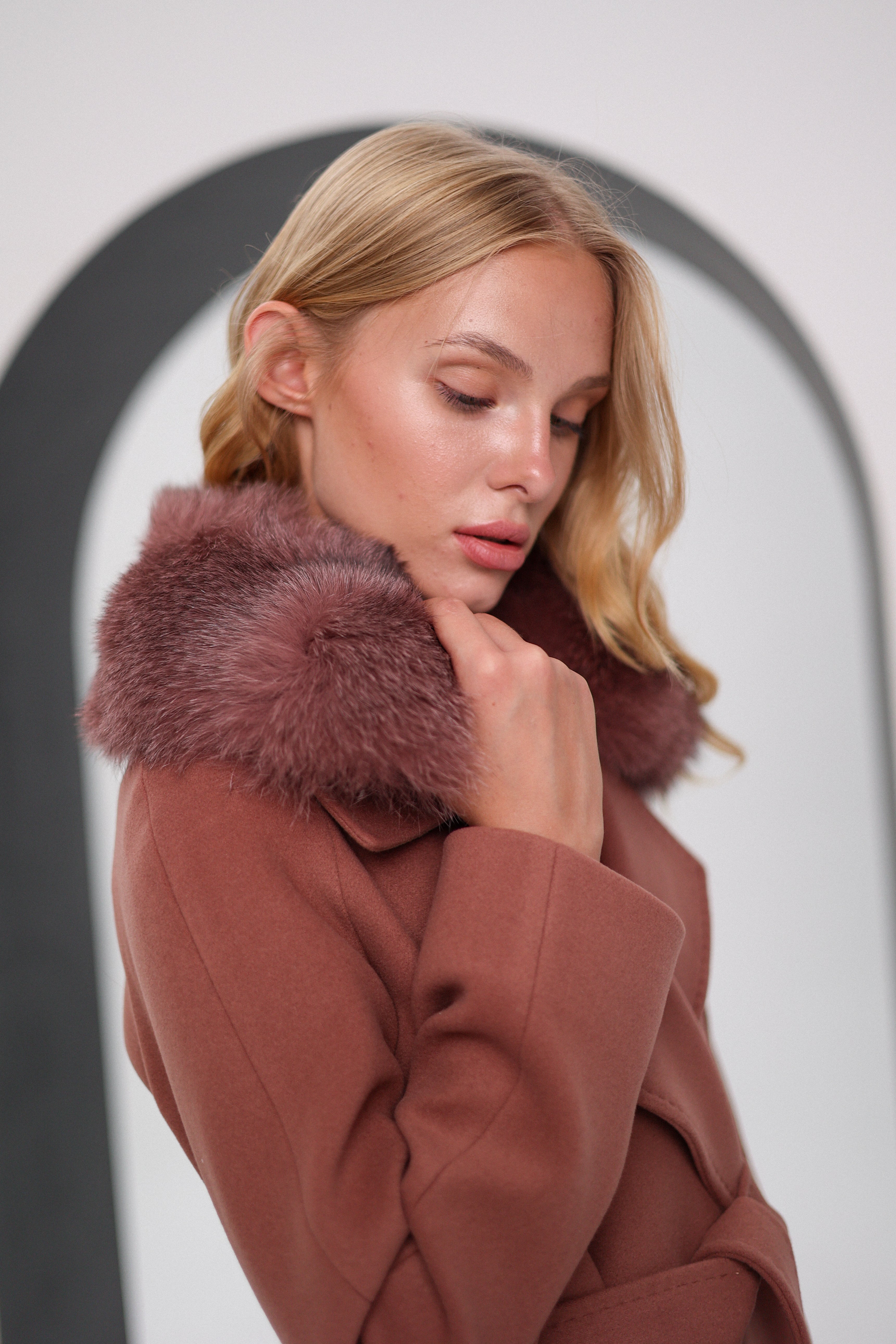 Genuine Polar Fox Cashmere Wool Back Zipper Coat - SJB-DIAMOND ELITES