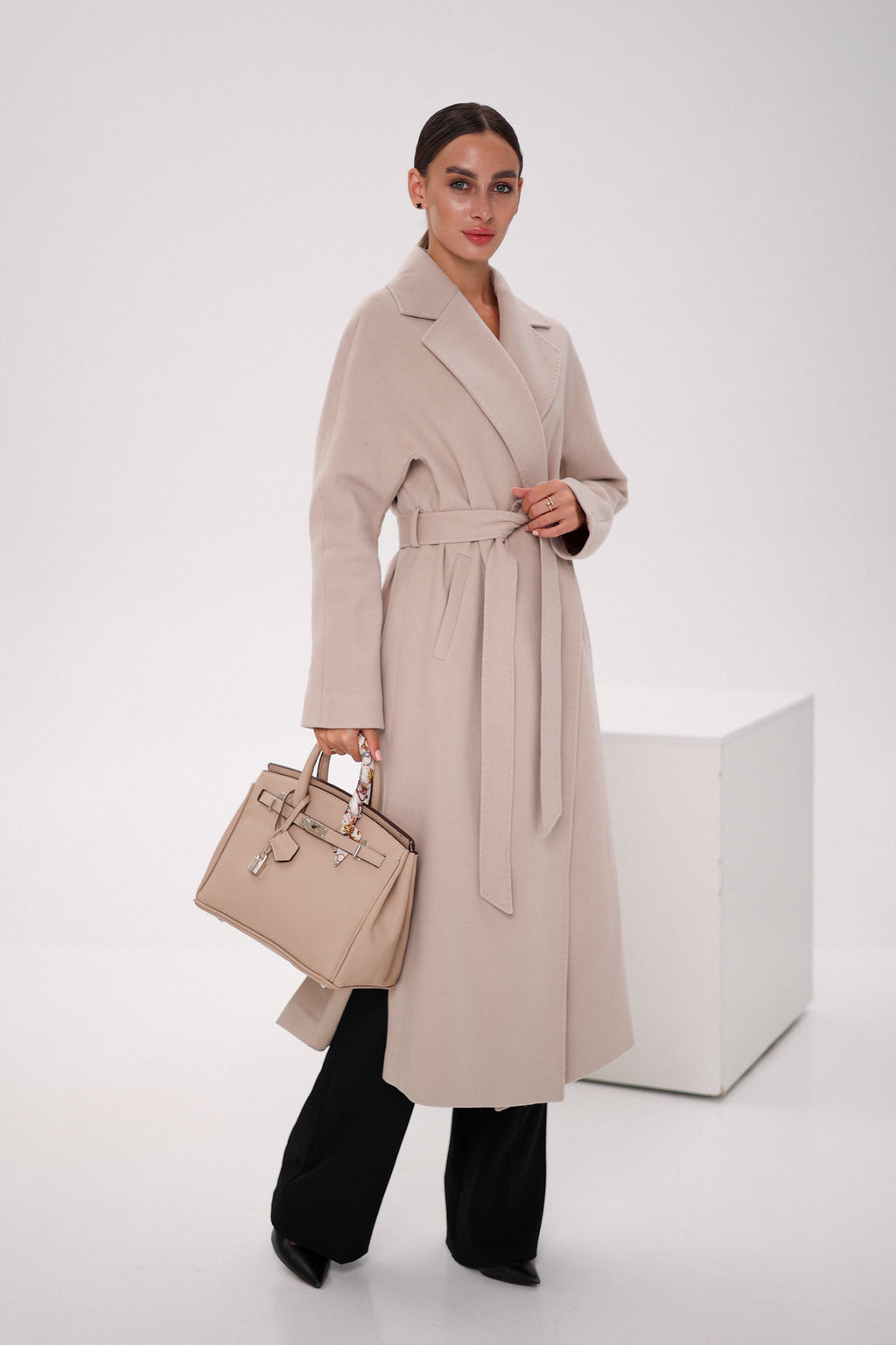 Pre-Order. Re-Stock Ships February 2026. Cambridge Comfort Wraparound Wool Cashmere Coat in Nude - SJB-DIAMOND ELITES
