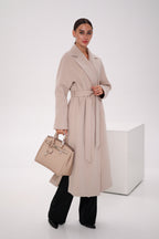 Pre-Order. Re-Stock Ships February 2026. Cambridge Comfort Wraparound Wool Cashmere Coat in Nude - SJB-DIAMOND ELITES