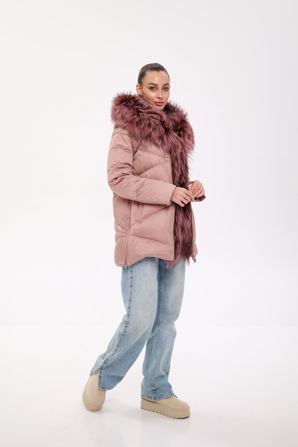 Genuine Silver Fox Fur Trim Down Insulated Parka - SJB-DIAMOND ELITES