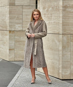 Genuine Mink Fur Rex Fur Trim Virgin Wool Coat in Beige - SJB-DIAMOND ELITES