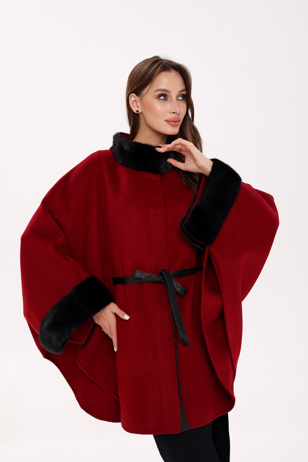 Genuine Scandinavian Mink Fur Double Face Wool Poncho - SJB-DIAMOND ELITES