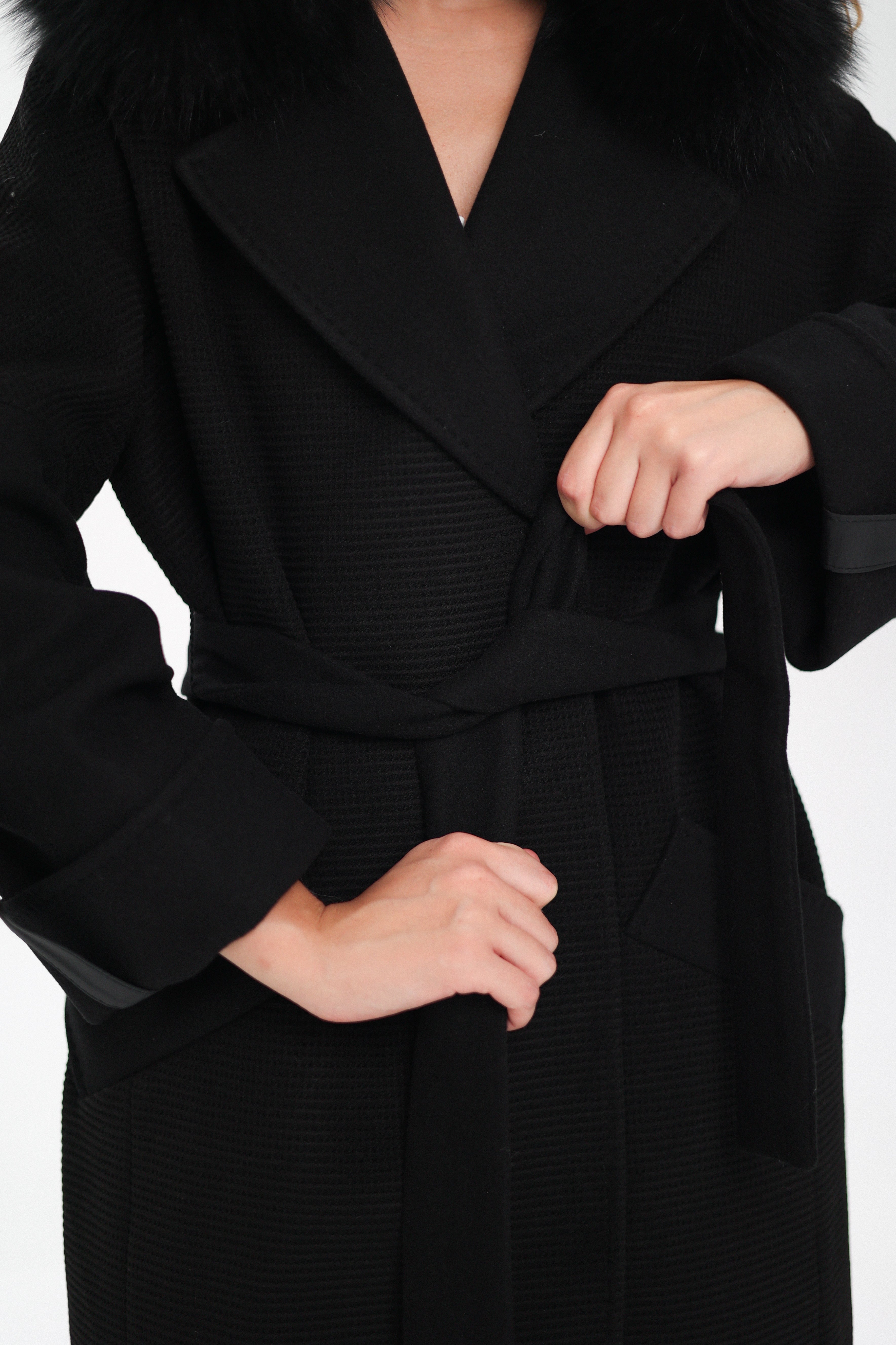 Derby Genuine Polar Fox Textured Cashmere Wool Coat - SJB-DIAMOND ELITES