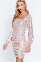 Ruched Metallic Knit Mini Dress