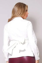 Long Sleeve Crossed Front Back Tie Button Down Cropped Shirt