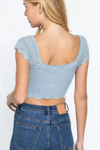 Short Sleeve V-neck Front Knot Detail Sweater Knit Crop Top - SJB-DIAMOND ELITES