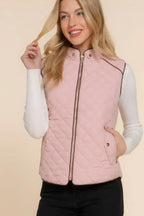 Quilted Suede Piping Vest - Pale Taupe | Femstylo