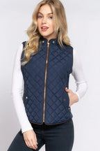 Quilted Suede Piping Vest - Pale Taupe | Femstylo