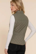 Quilted Suede Piping Vest - Pale Taupe | Femstylo