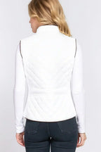 Quilted Suede Piping Vest - Pale Taupe | Femstylo
