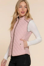 Quilted Suede Piping Vest - Pale Taupe | Femstylo