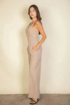 Notched neck cami jumpsuit