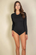 Solid Long Sleeve Round Neck Bodysuit THRIXINE