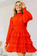 Red Ruffle Mini Dress – Smocked Neck & Tiered Detail