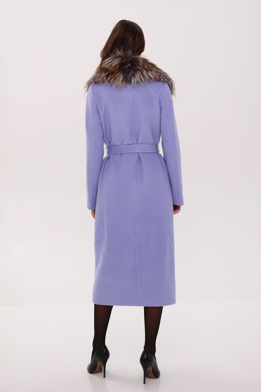 Genuine Silver Fox Virgin Wool Wrap Coat in Lavender - SJB-DIAMOND ELITES