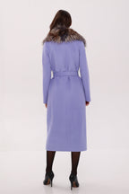 Genuine Silver Fox Virgin Wool Wrap Coat in Lavender - SJB-DIAMOND ELITES