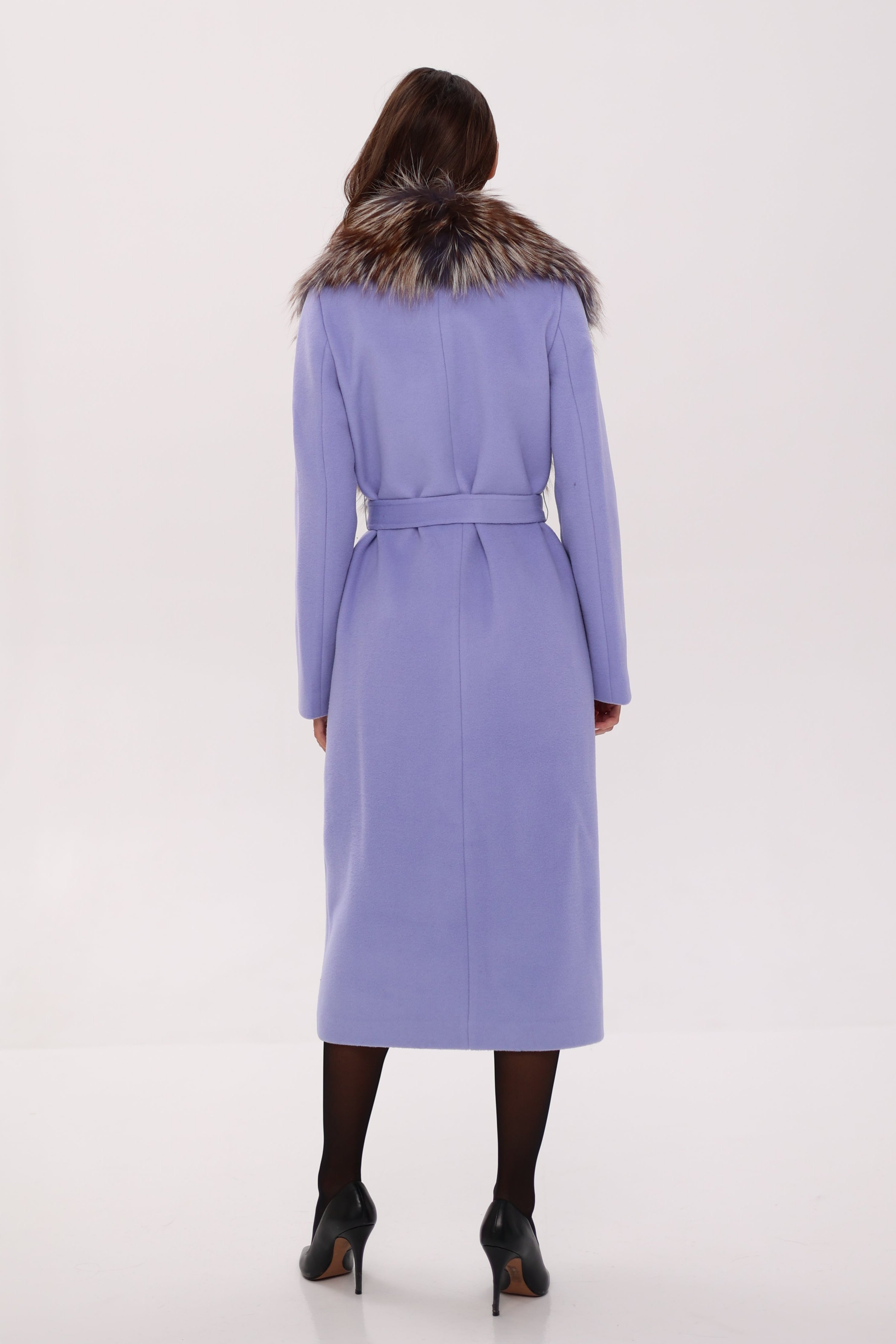 Genuine Silver Fox Virgin Wool Wrap Coat in Lavender - SJB-DIAMOND ELITES
