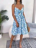 Printed Plunge Sleeve Cami Dress Pi-Mart