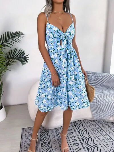 Printed Plunge Sleeve Cami Dress Pi-Mart