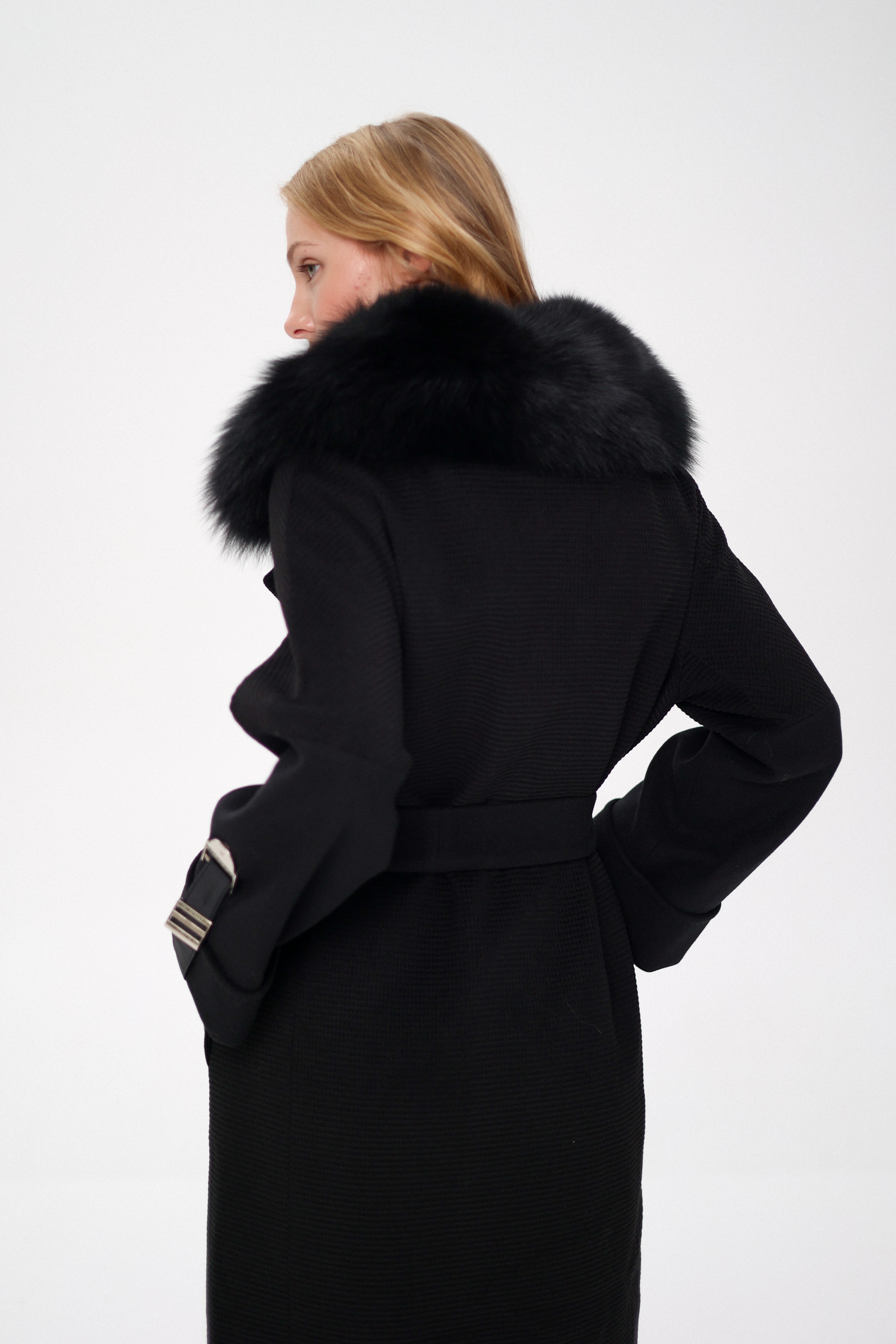 Derby Genuine Polar Fox Textured Cashmere Wool Coat - SJB-DIAMOND ELITES