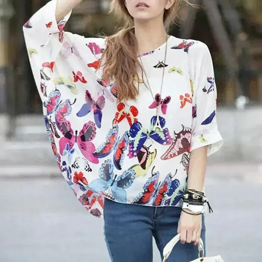 Butterfly Chiffon Top - Batwing Loose Blouse | Femstylo - SJB-DIAMOND ELITES