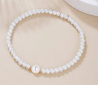 Dainty Faux Pearl Bead Initial Bracelet for Women Pi-Mart