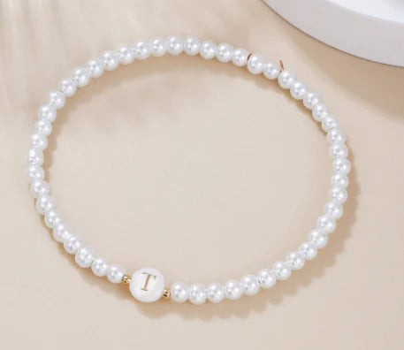 Dainty Faux Pearl Bead Initial Bracelet for Women Pi-Mart