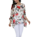 Rose Floral Chiffon Top - Boho Summer Loose Blouse | Femstylo - SJB-DIAMOND ELITES