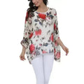 Rose Floral Chiffon Top - Boho Summer Loose Blouse | Femstylo - SJB-DIAMOND ELITES