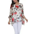 Rose Floral Chiffon Top - Boho Summer Loose Blouse | Femstylo - SJB-DIAMOND ELITES