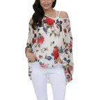 Rose Floral Chiffon Top - Boho Summer Loose Blouse | Femstylo - SJB-DIAMOND ELITES