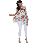 Rose Floral Chiffon Top - Boho Summer Loose Blouse | Femstylo - SJB-DIAMOND ELITES