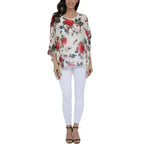 Rose Floral Chiffon Top - Boho Summer Loose Blouse | Femstylo - SJB-DIAMOND ELITES