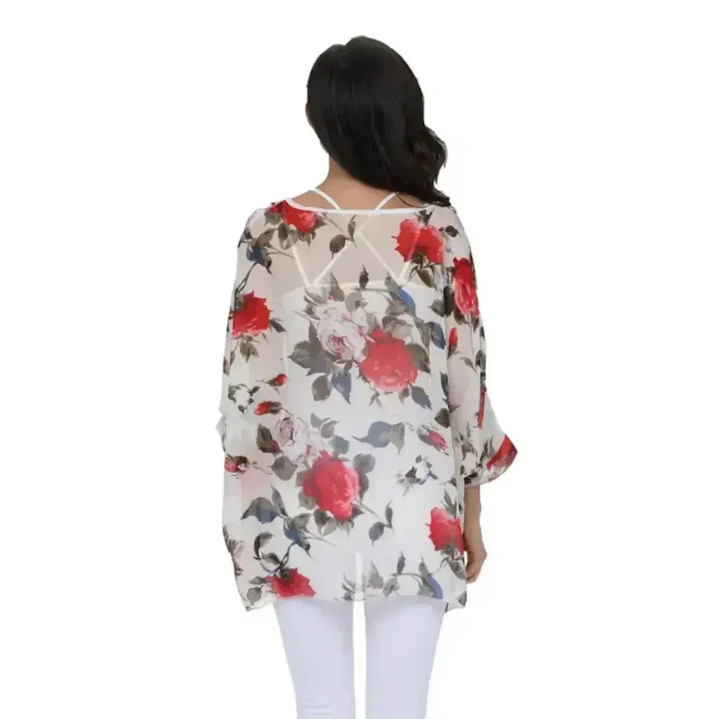 Rose Floral Chiffon Top - Boho Summer Loose Blouse | Femstylo - SJB-DIAMOND ELITES