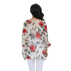 Rose Floral Chiffon Top - Boho Summer Loose Blouse | Femstylo - SJB-DIAMOND ELITES