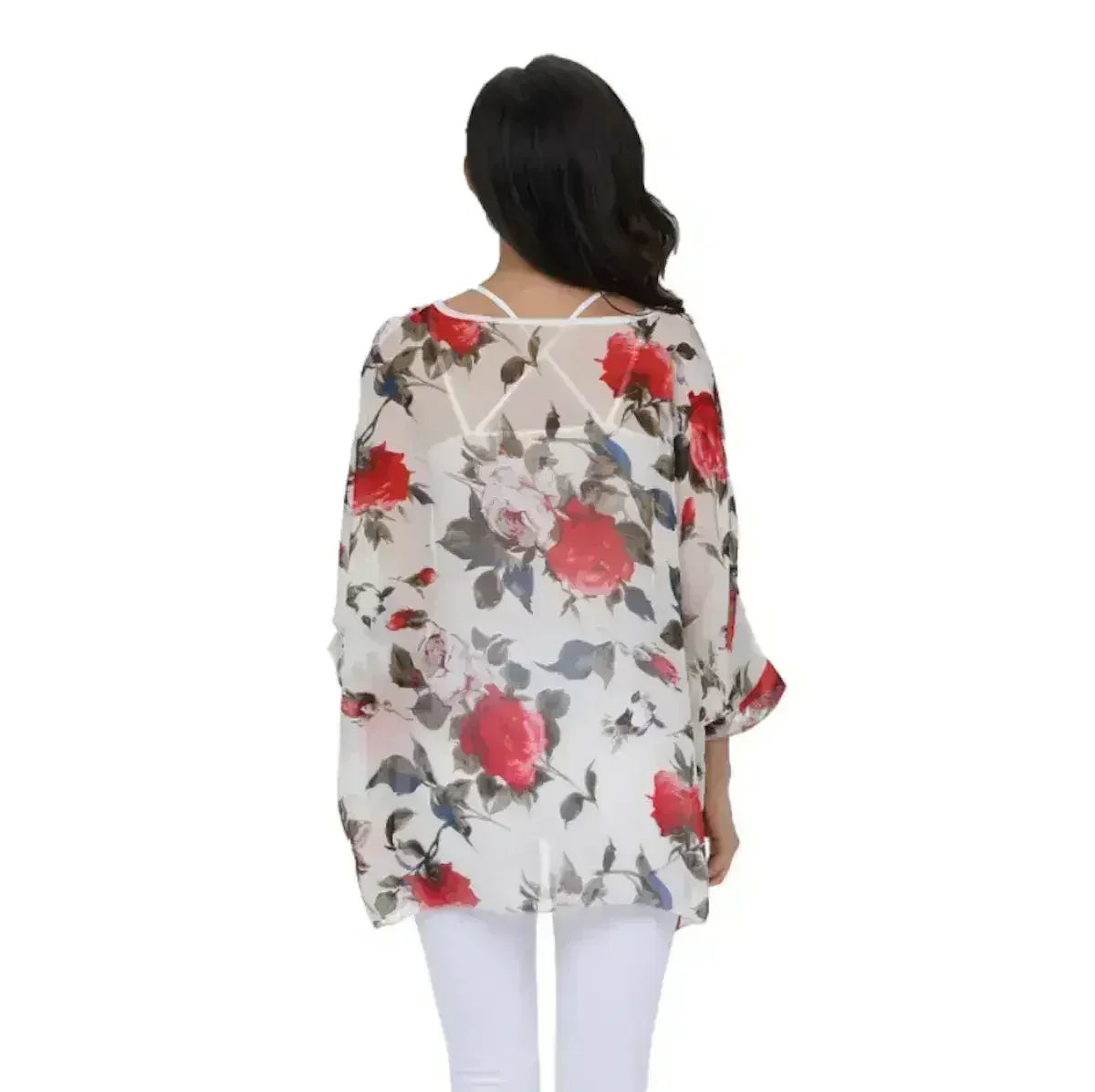 Rose Floral Chiffon Top - Boho Summer Loose Blouse | Femstylo - SJB-DIAMOND ELITES