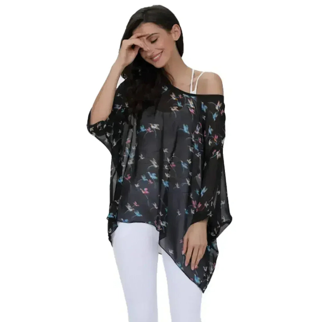 Womens Flying Bird Print Chiffon Top - SJB-DIAMOND ELITES