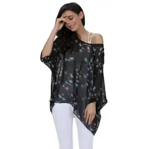 Womens Flying Bird Print Chiffon Top - SJB-DIAMOND ELITES