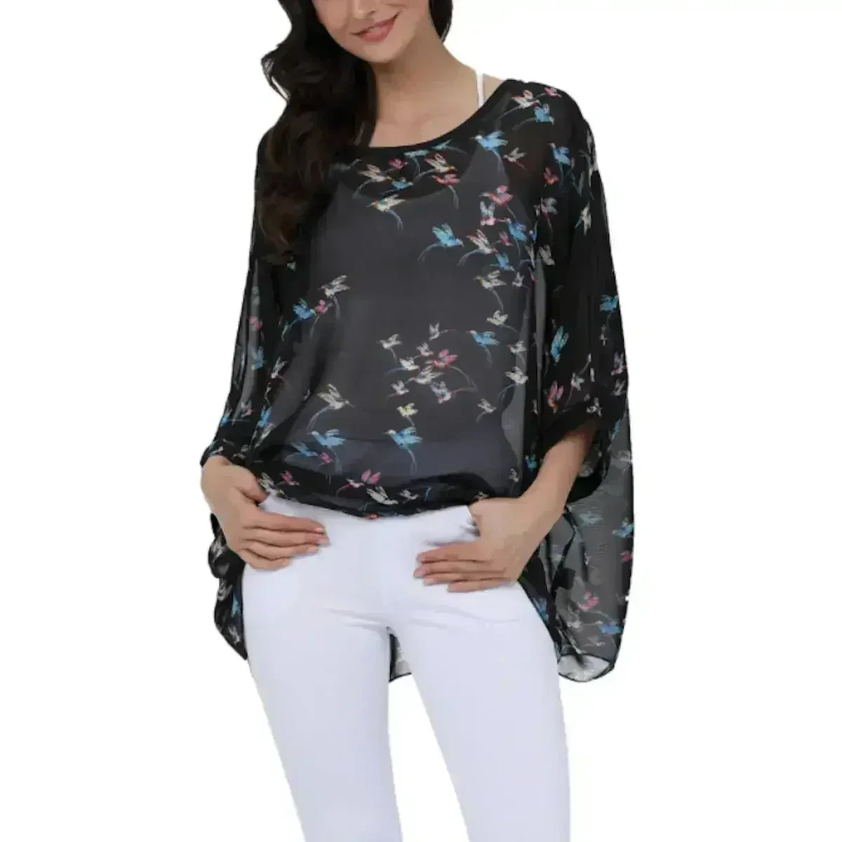 Womens Flying Bird Print Chiffon Top - SJB-DIAMOND ELITES