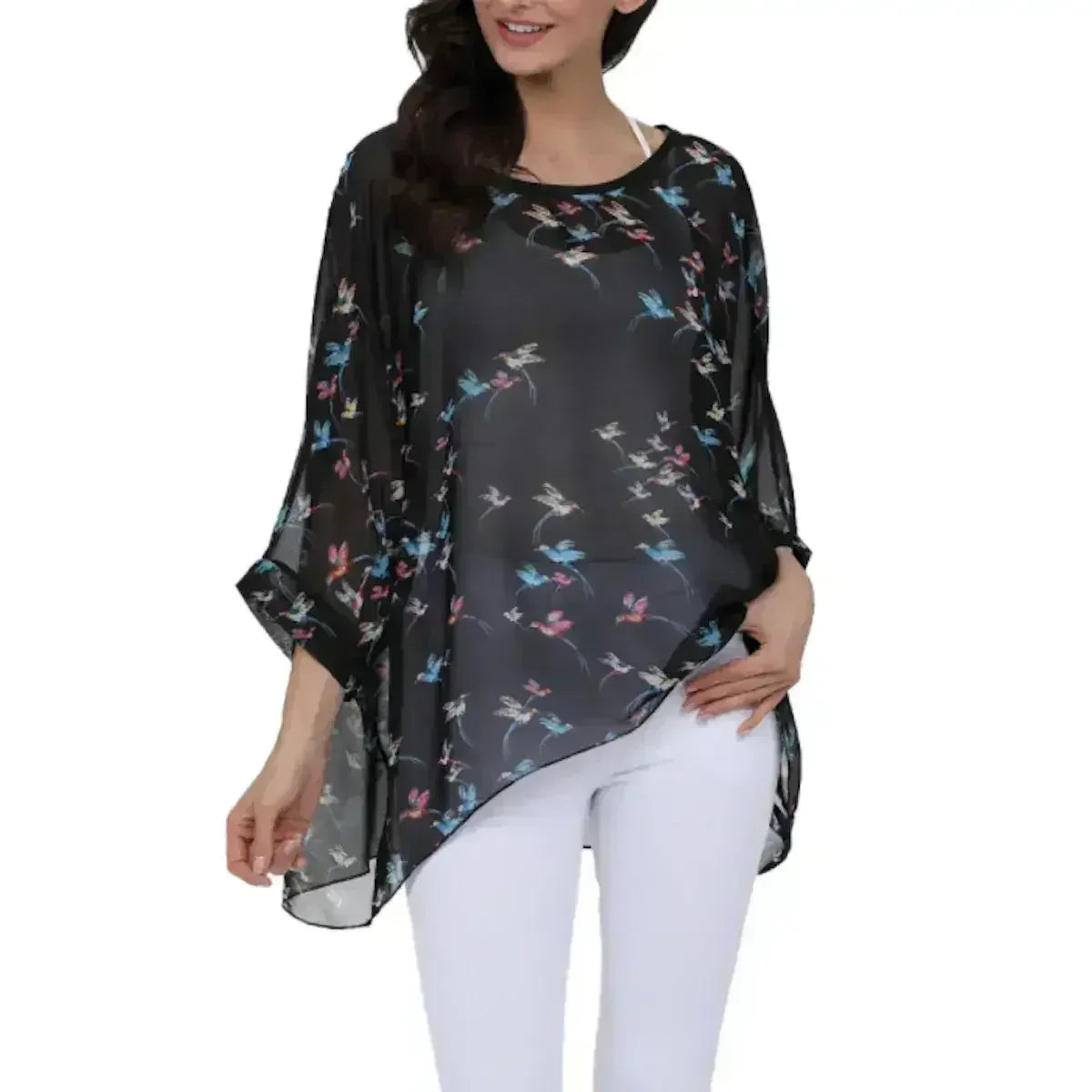 Womens Flying Bird Print Chiffon Top - SJB-DIAMOND ELITES