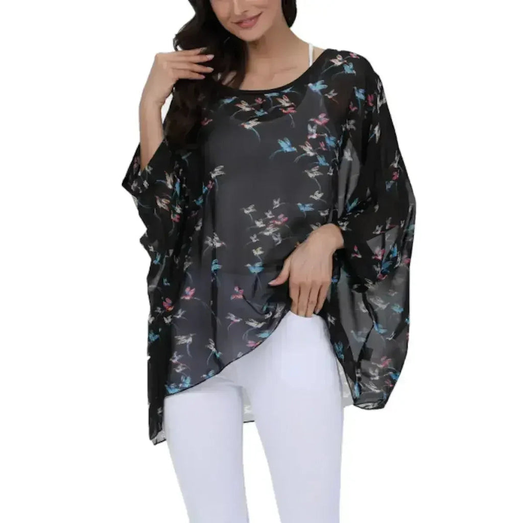 Womens Flying Bird Print Chiffon Top - SJB-DIAMOND ELITES