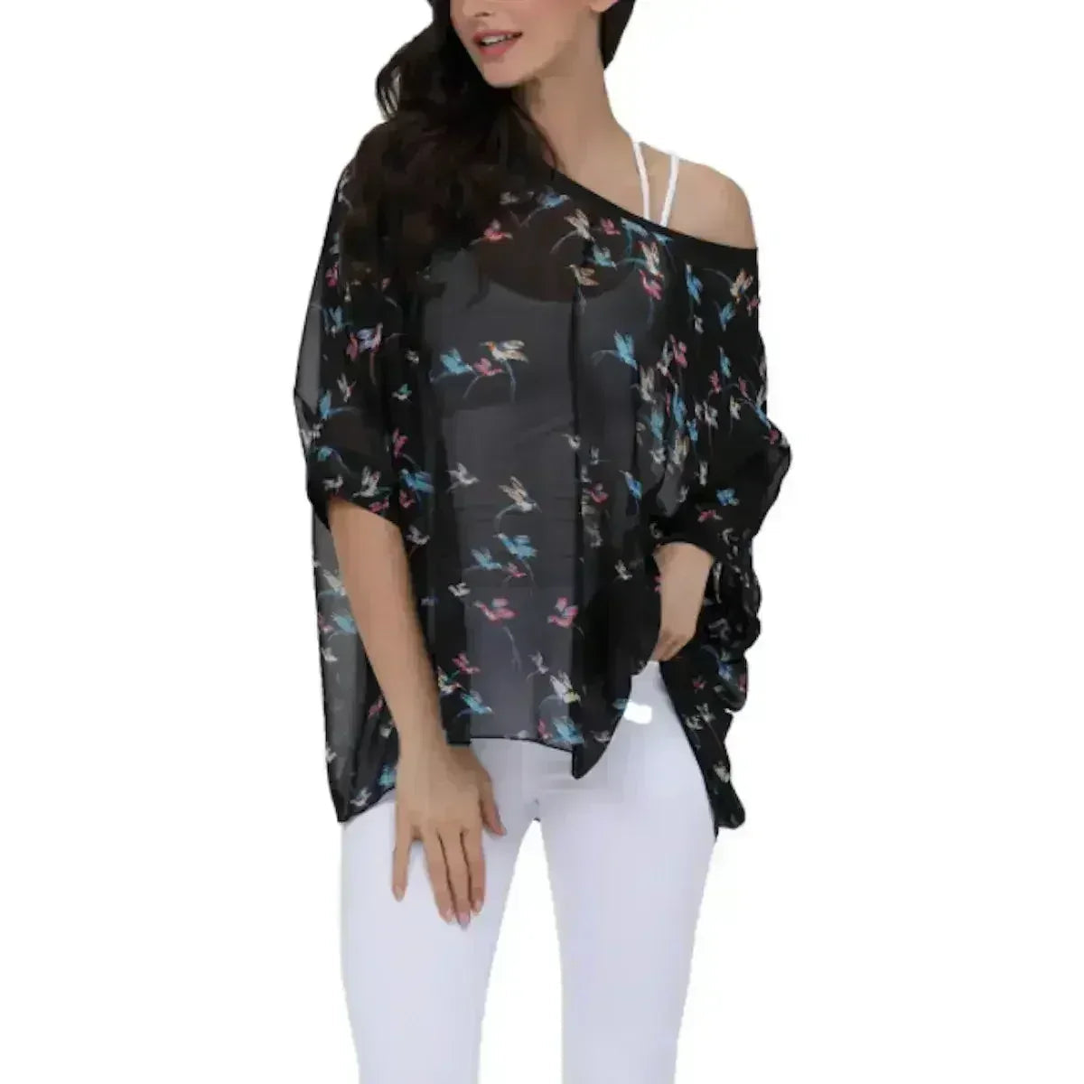 Womens Flying Bird Print Chiffon Top - SJB-DIAMOND ELITES