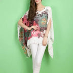 Peony Floral Top - Batwing Chiffon Blouse | Femstylo - SJB-DIAMOND ELITES