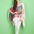 Peony Floral Top - Batwing Chiffon Blouse | Femstylo - SJB-DIAMOND ELITES