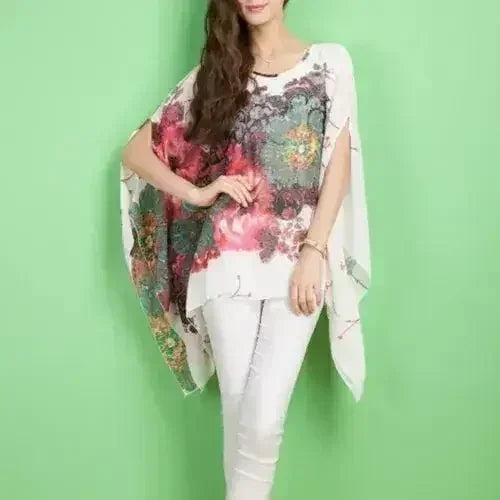 Peony Floral Top - Batwing Chiffon Blouse | Femstylo - SJB-DIAMOND ELITES