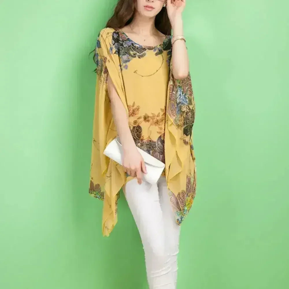 Peony Floral Top - Batwing Chiffon Blouse | Femstylo - SJB-DIAMOND ELITES