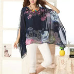 Peony Floral Top - Batwing Chiffon Blouse | Femstylo - SJB-DIAMOND ELITES