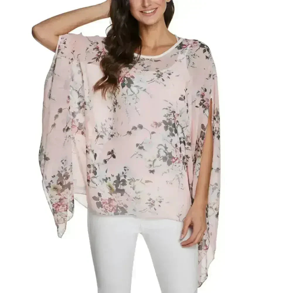 Pink Floral Chiffon Tunic - Free Size Flow Top | Femstylo - SJB-DIAMOND ELITES
